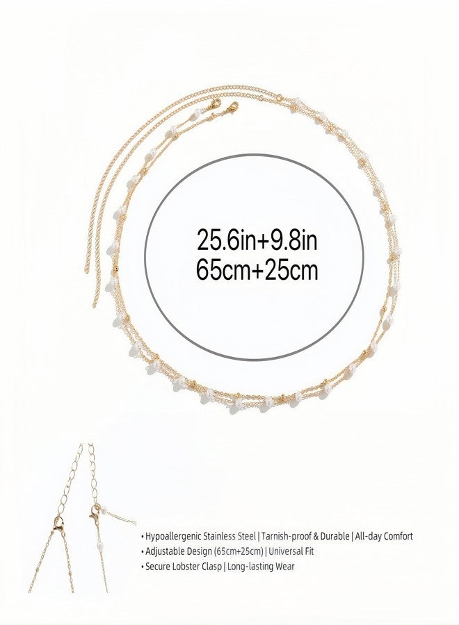 ADAIER Stainless Steel Waist Chain Adjustable Bohemian Body Jewelry for Women Sexy Bikini Lingerie Beach Festival Accessories (Round pearl) - Image 2